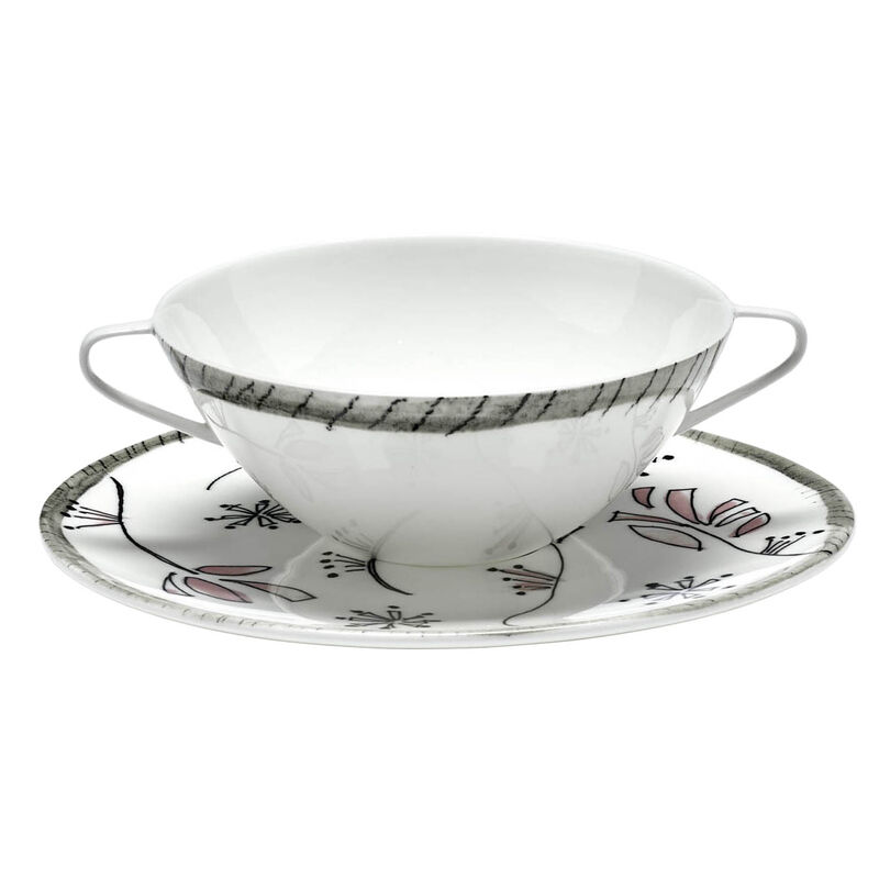 Marni Midnight Flowers Soup Bowls & Saucers Set Of 2 - Fiore Rosa image number 0